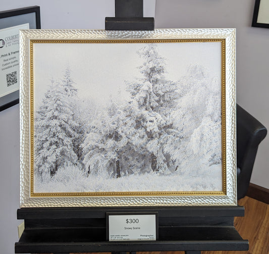 Snowy Scene framed Metallic Canvas print